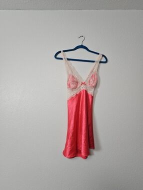 Victorias Secret Lace-Trim Satin Slip Dress Sz L